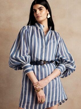 Banana Republic Blue and White Striped Button-Front Dress